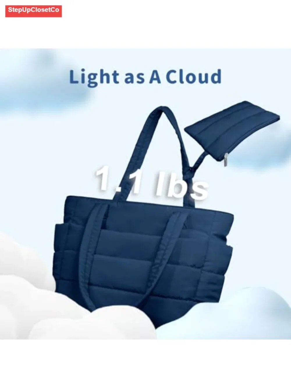 Lightweight Puffy Quilted Tote Bag with 9 Pockets, Laptop Sleeve, Travel Work